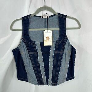 NWT Sincerely Jules denim distressed corset top size M